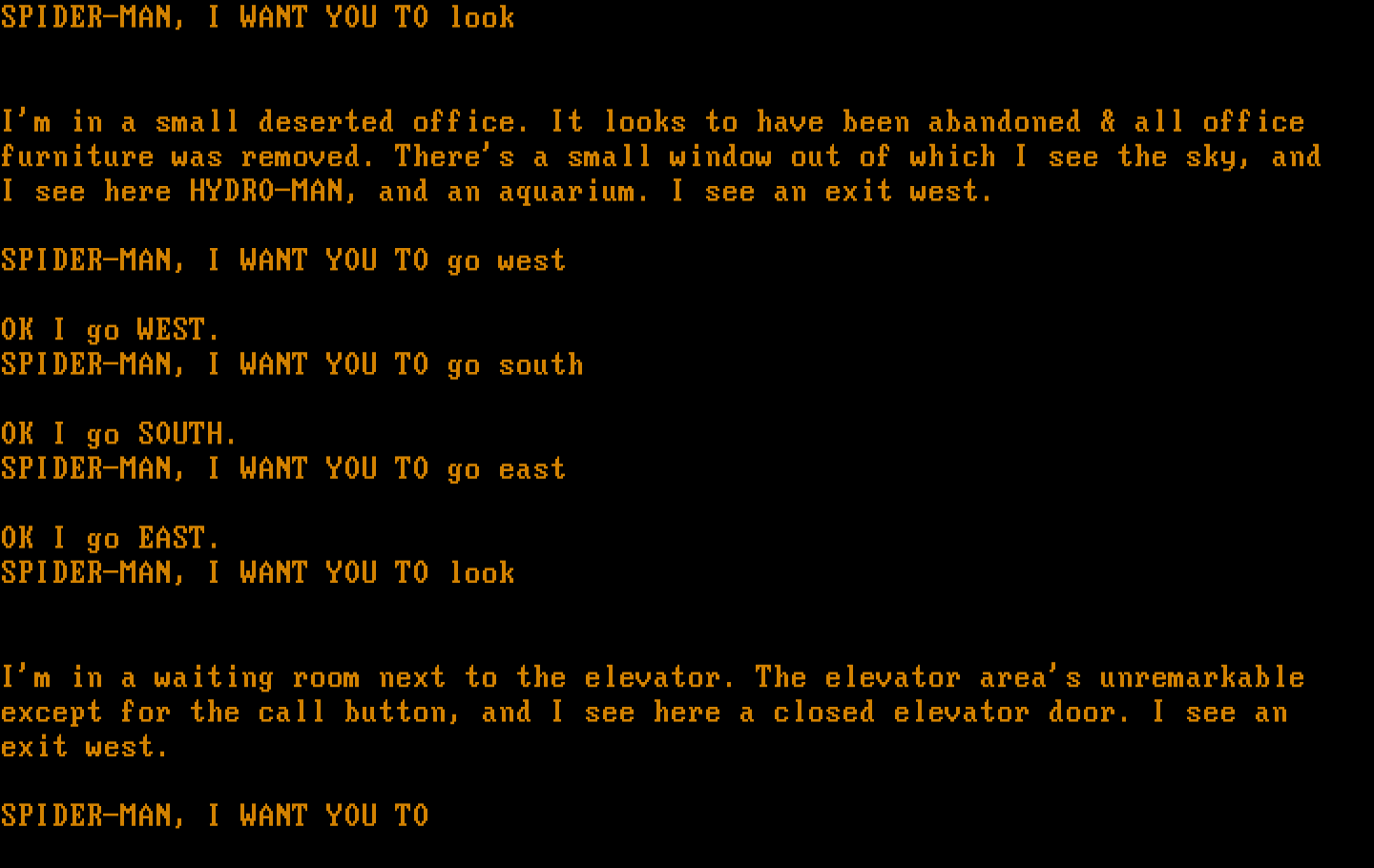 Questprobe featuring Spider-Man IBM PC/Compatibles Screenshot: Hydro-Man can be found also; now, exploring some more.