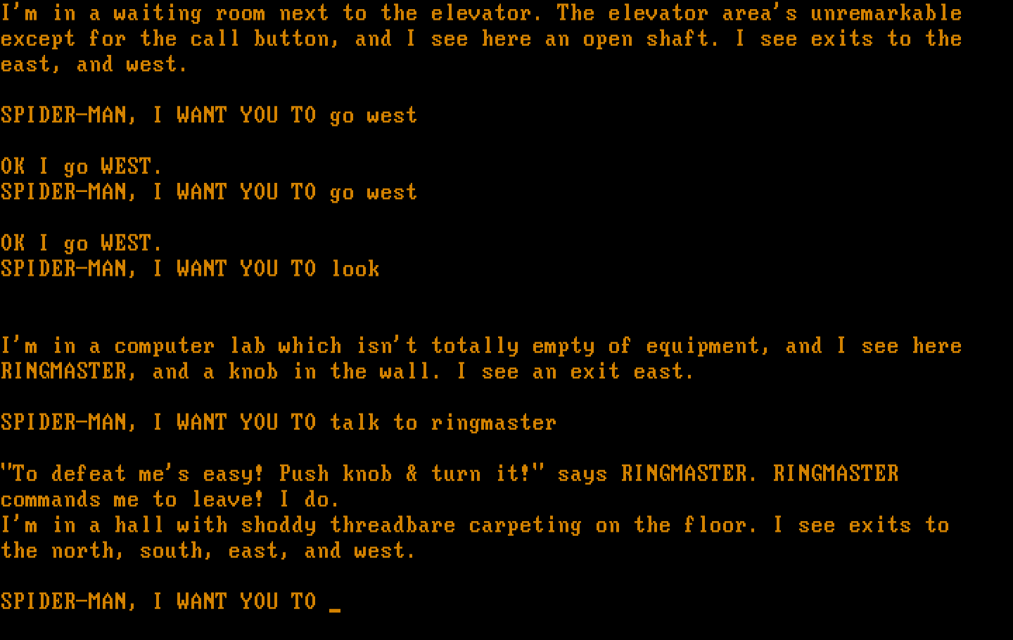 Questprobe featuring Spider-Man IBM PC/Compatibles Screenshot: The Ringmaster is in this lab!