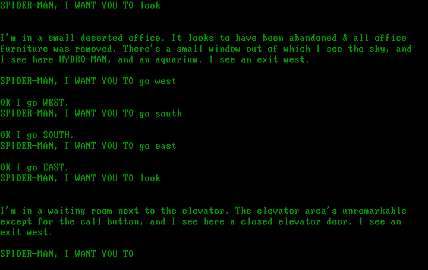Questprobe featuring Spider-Man IBM PC/Compatibles Screenshot: Hydro-Man can be found also; now, exploring some more.