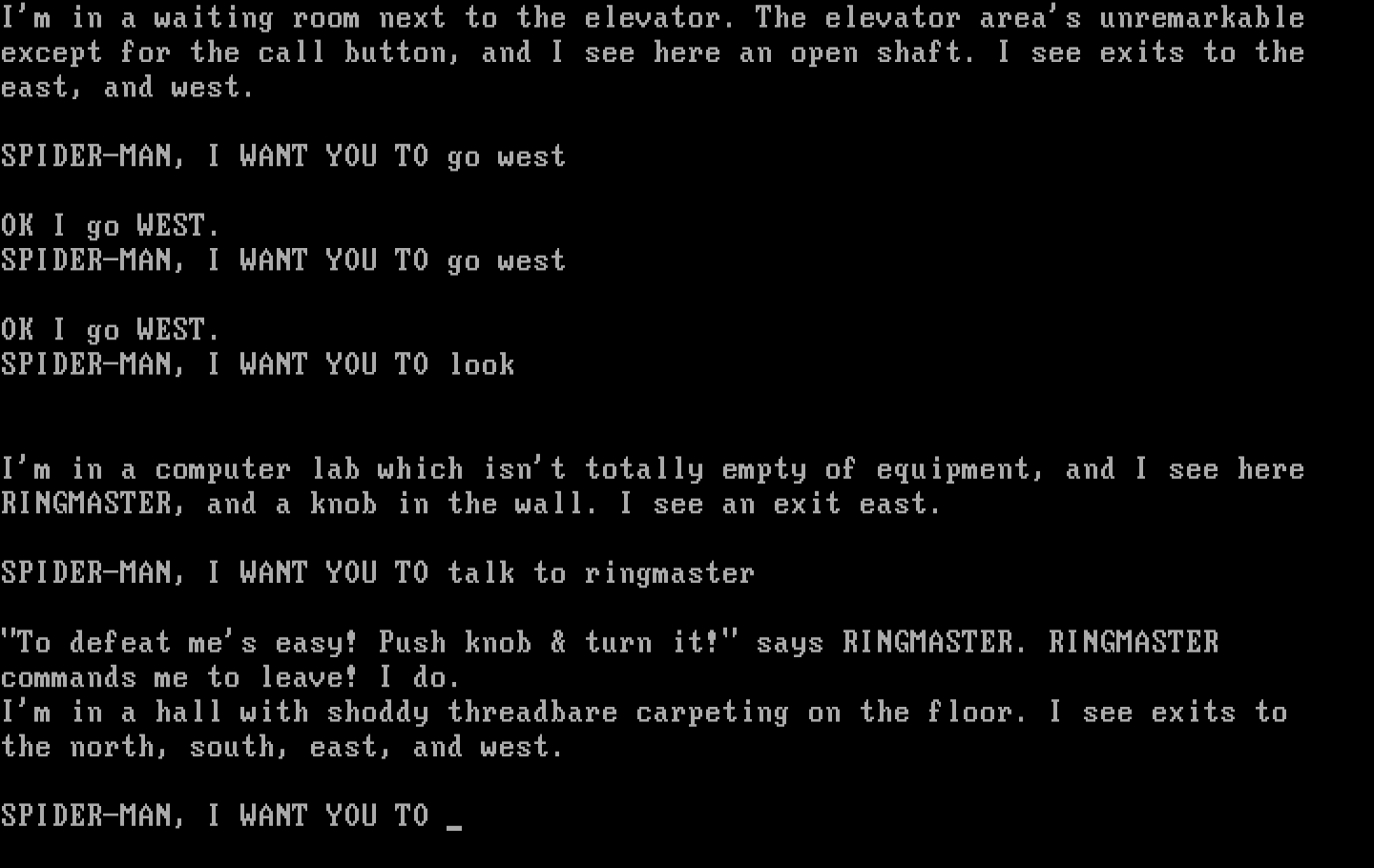 Questprobe featuring Spider-Man IBM PC/Compatibles Screenshot: The Ringmaster is in this lab!