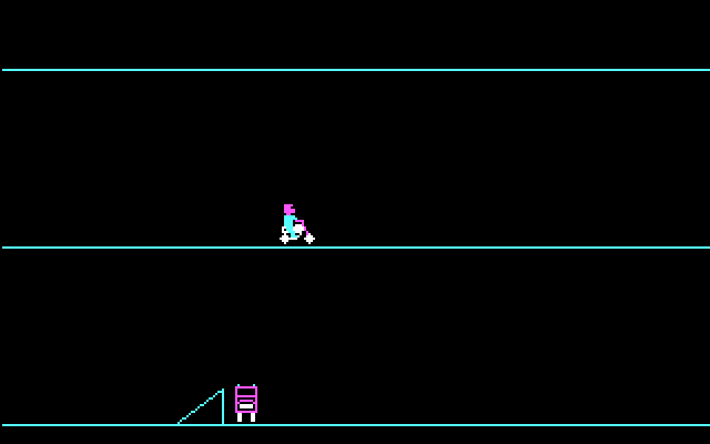 Dare-Devil IBM PC/Compatibles Screenshot: The game begins with one bus to jump over.