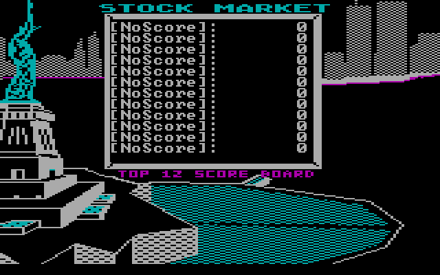 Black Monday IBM PC/Compatibles Screenshot: Top scores; nothing on the board, yet.