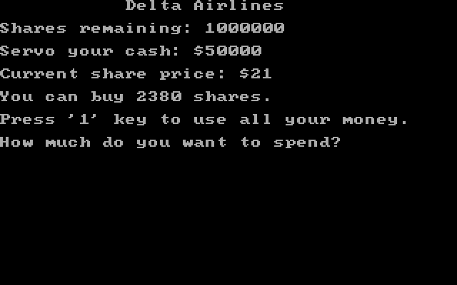 Black Monday IBM PC/Compatibles Screenshot: Buying a stock.