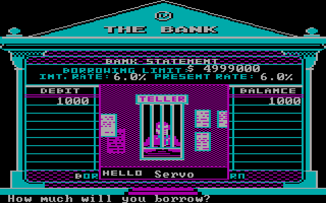 Black Monday IBM PC/Compatibles Screenshot: Acquiring a loan from the bank.