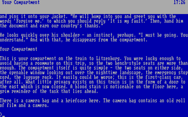 Border Zone IBM PC/Compatibles Screenshot: The chapter begins here.