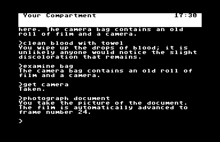 Border Zone Commodore 64 Screenshot: Photographing some documents.