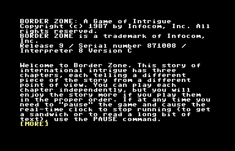 Border Zone Commodore 64 Screenshot: Title screen.