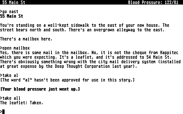 Bureaucracy Atari ST Screenshot: Found a leaflet in the mailbox.