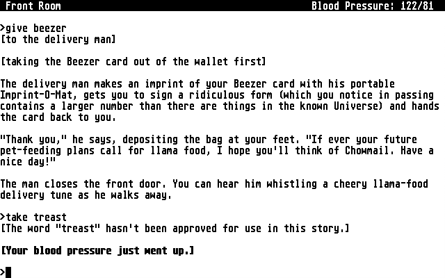 Bureaucracy Atari ST Screenshot: Your blood pressure goes up if you make a typo...