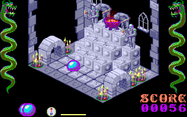 Airball IBM PC/Compatibles Screenshot: Each room features a different layout and different obstacles.