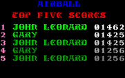 Airball for IBM PC/Compatibles - Top scores.