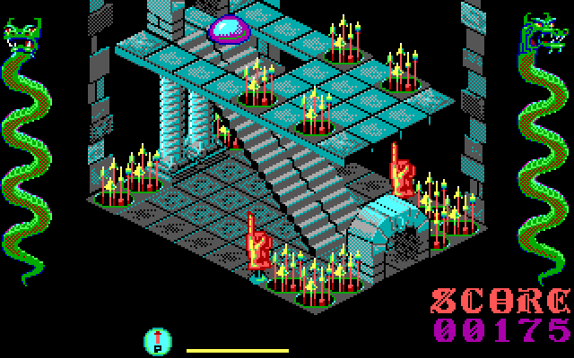 Airball IBM PC/Compatibles Screenshot: Avoid the spikes when going down these stairs.