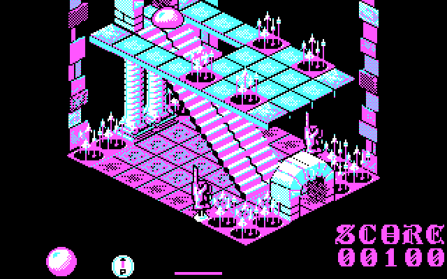 Airball IBM PC/Compatibles Screenshot: Bouncing down some stairs.
