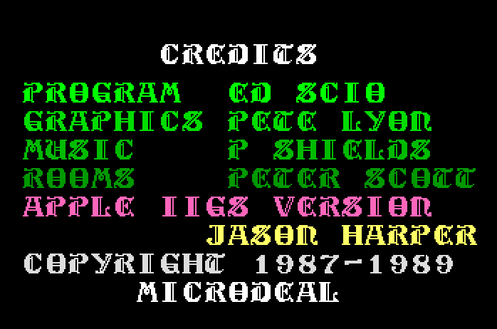 Airball Apple IIgs Screenshot: Game credits.