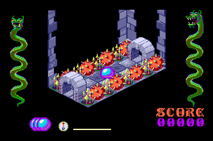Airball Apple IIgs Screenshot: Avoid the spikey walls in this room.