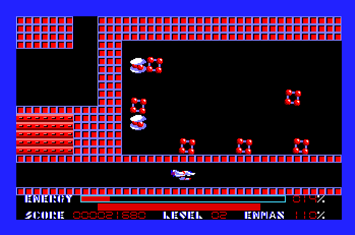 Thexder Apple IIgs Screenshot: Flying through a narrow tunnel.