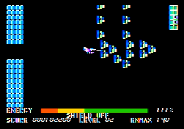 Thexder Apple II Screenshot: Enemies often attack in great numbers...