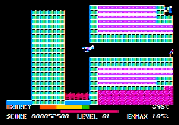 Thexder Apple II Screenshot: Flying through tunnels...