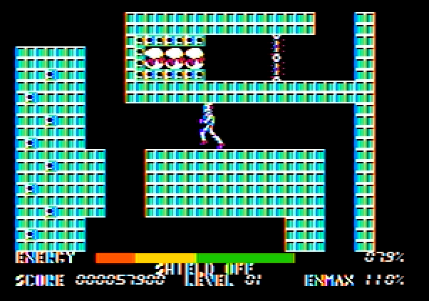 Thexder Apple II Screenshot: Some energy above me...but how do I get there?