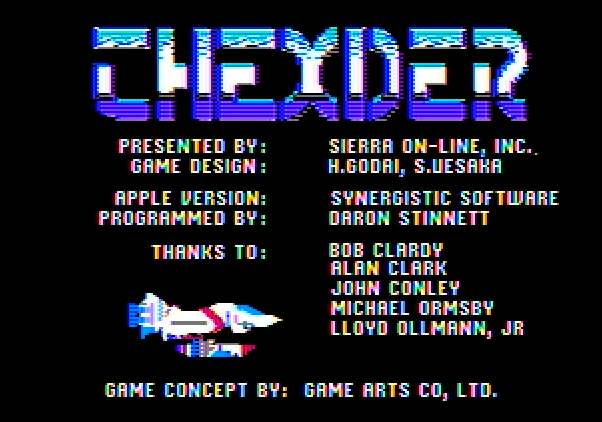 Thexder Apple II Screenshot: Game credits.