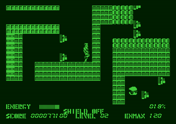 Thexder Apple II Screenshot: The levels become increasingly maze like.