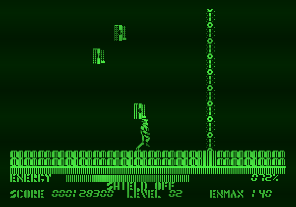 Thexder Apple II Screenshot: These things blocking the path can be shot to continue on.