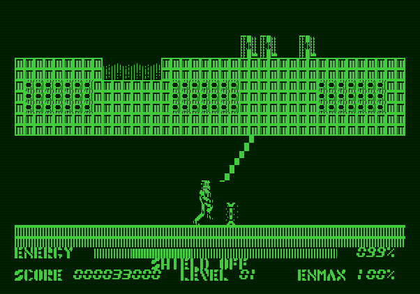 Thexder Apple II Screenshot: Blasting a path through this tunnel.