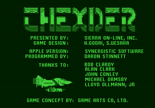 Thexder Apple II Screenshot: Game credits.