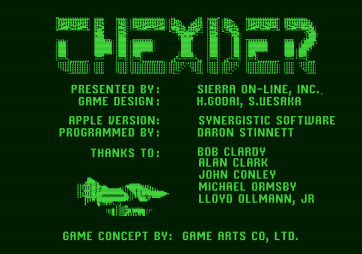 Thexder for Apple II - Game credits.