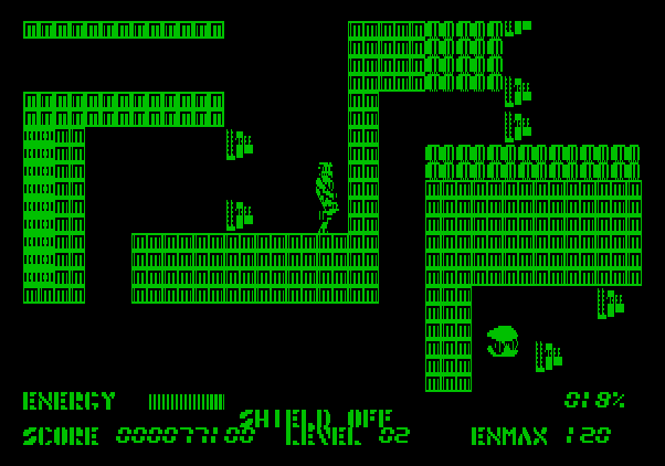 Thexder Apple II Screenshot: The levels become increasingly maze like.