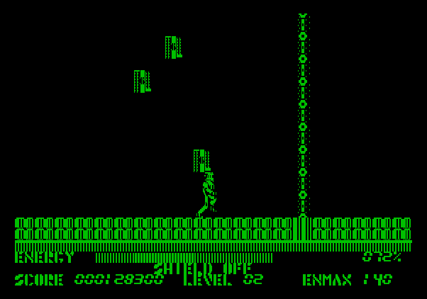 Thexder Apple II Screenshot: These things blocking the path can be shot to continue on.