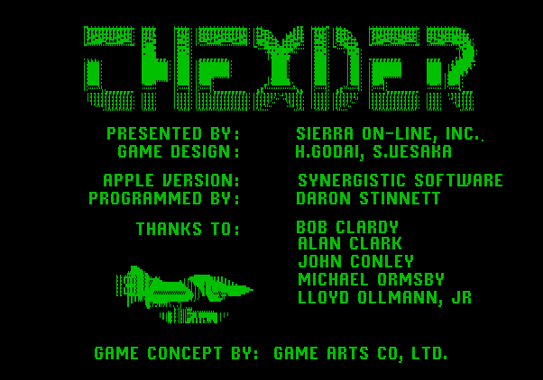 Thexder Apple II Screenshot: Game credits.