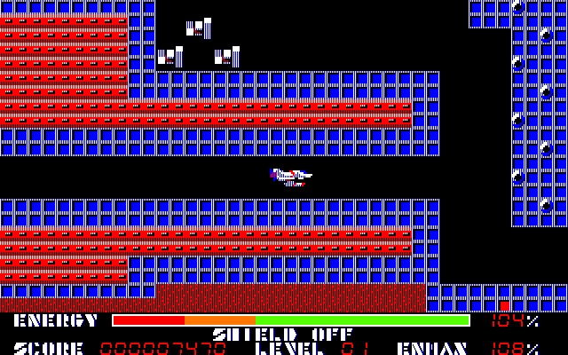 Thexder Amiga Screenshot: Flying through some passageways.