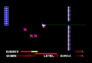 Thexder for TRS-80 Color Computer - Blasting myself a path through this barrier.