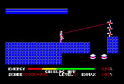 Thexder for TRS-80 Color Computer - Using lasers to blast some opponents...