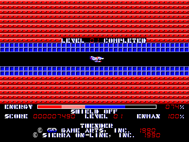 Thexder Macintosh Screenshot: Level 01 completed.