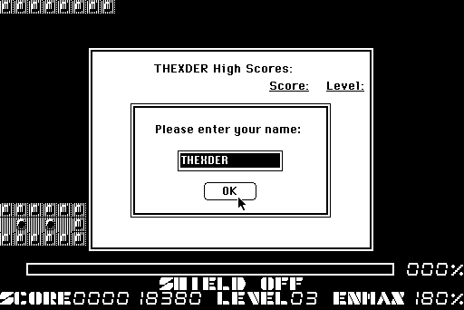 Thexder Macintosh Screenshot: A new high score!