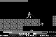 Thexder for Macintosh - Blasting one of the first opponents.