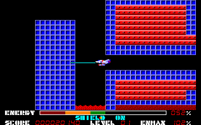 Thexder PC-8800 Series Screenshot: Flying through a narrow passage.
