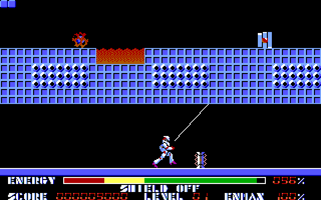 Thexder IBM PC/Compatibles Screenshot: Attempting to blast enemies...