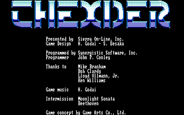 Thexder IBM PC/Compatibles Screenshot: Game credits.