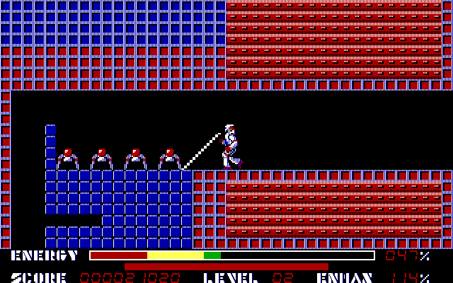 Thexder IBM PC/Compatibles Screenshot: Firing on enemies...