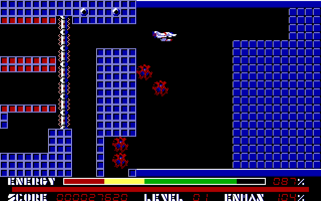 Thexder IBM PC/Compatibles Screenshot: Flying through the maze.