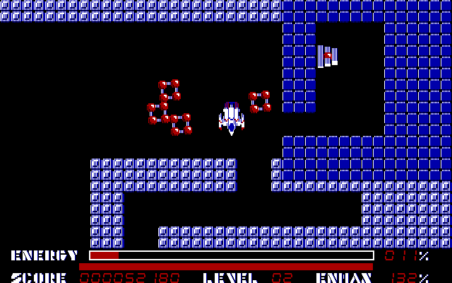 Thexder IBM PC/Compatibles Screenshot: Flying towards a narrow corridor.