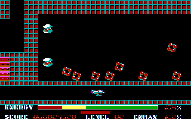 Thexder IBM PC/Compatibles Screenshot: Flying down a narrow passageway.
