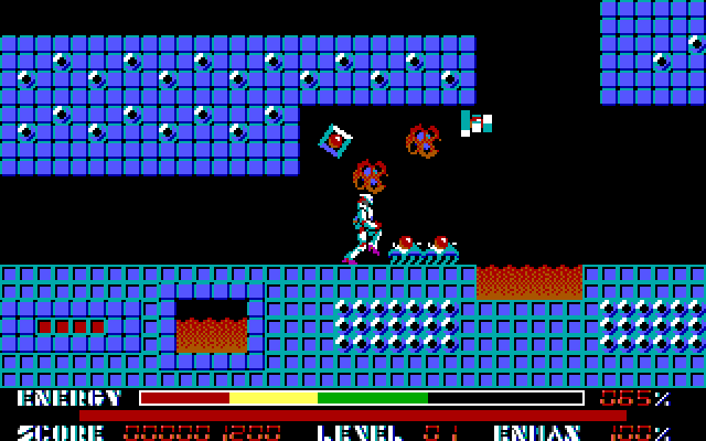 Thexder IBM PC/Compatibles Screenshot: Trapped! These enemies drain your energy quickly.
