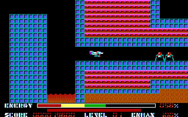 Thexder IBM PC/Compatibles Screenshot: Flying through a tunnel.