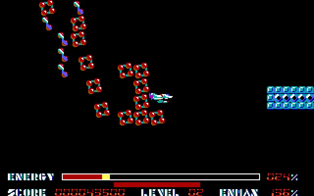 Thexder IBM PC/Compatibles Screenshot: Flying away from numerous enemies!