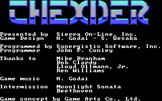 Thexder IBM PC/Compatibles Screenshot: Game credits.