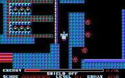 Thexder for IBM PC/Compatibles - Flying up a narrow corridor.